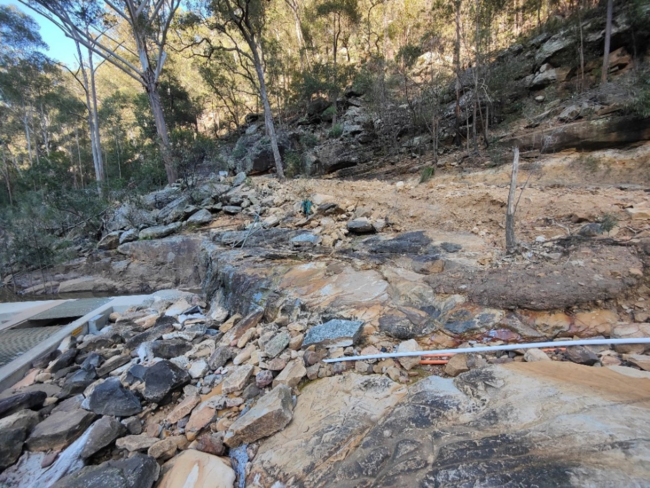 Flood damaged access track at Theresa Park Weir