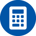 Calculator in blue solid circle icon