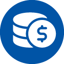 Fees and charges blue solid circle icon