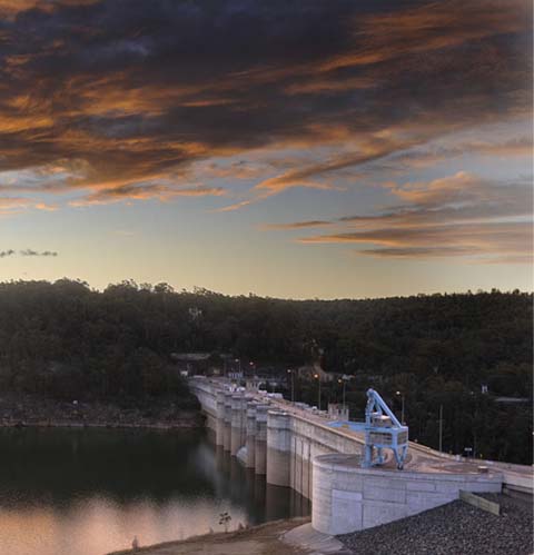 dam in sunset